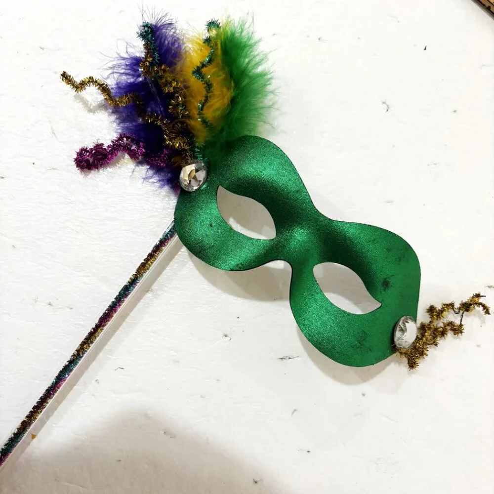 Mardi Gras Masks Set of 5 Colorful Harlequin on Sticks NWT NOS